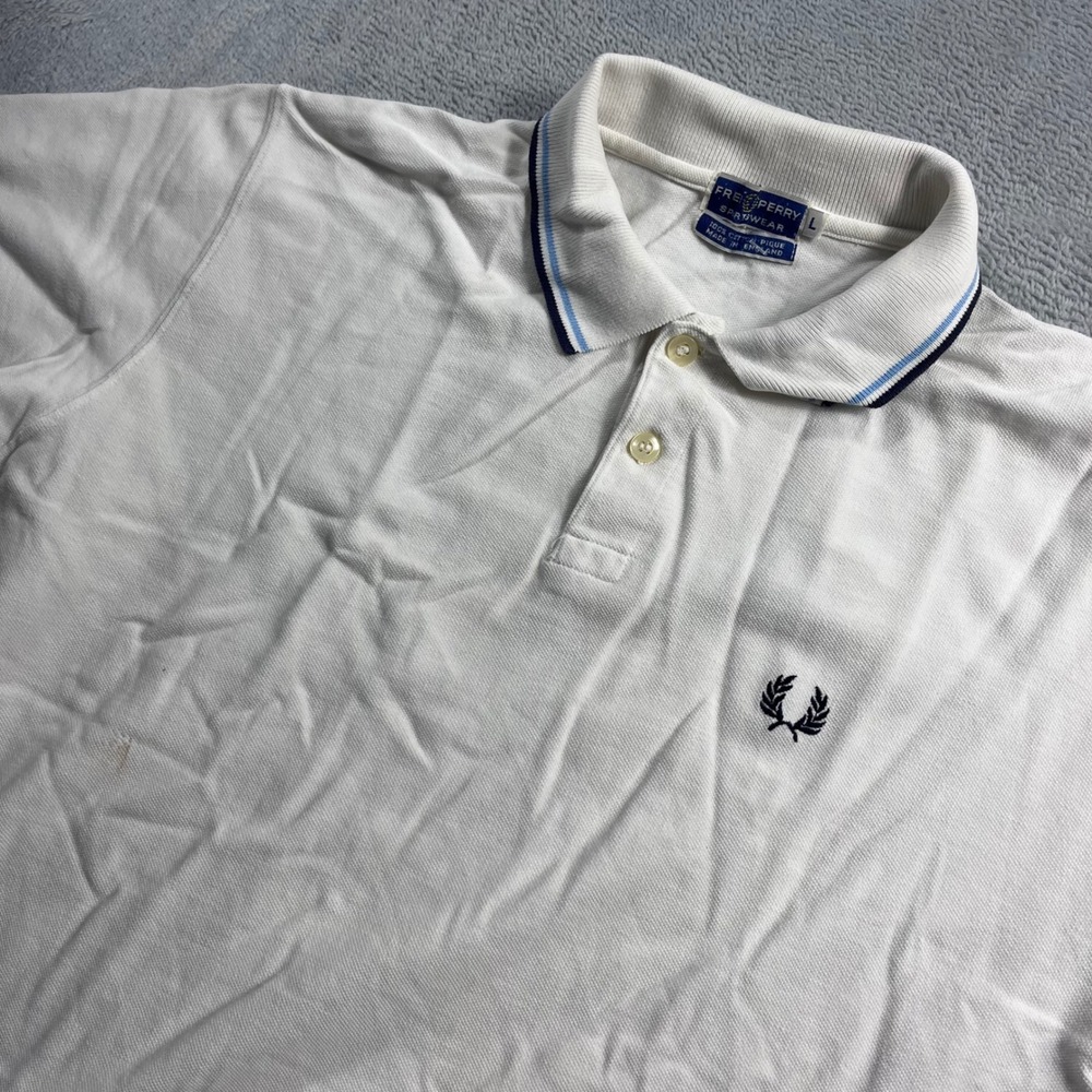 Fred Perry Sportswear White Cotton Pique Polo Shirt Made in England Mens Large